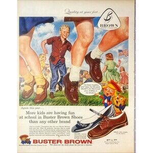 Buster Brown Kids Shoes "Quality at Your Feet" Vintage Print Ad 1957